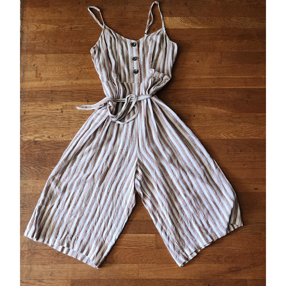 Universal Thread Jump XL Brown Striped Linen Blend Boho Coastal Resort Beachy